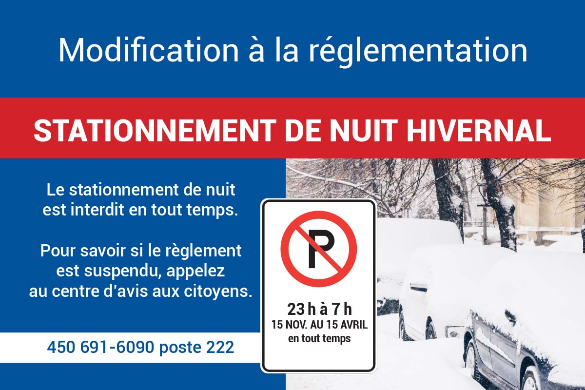 Modification à la réglementation sur le stationnement de nuit en période hivernale